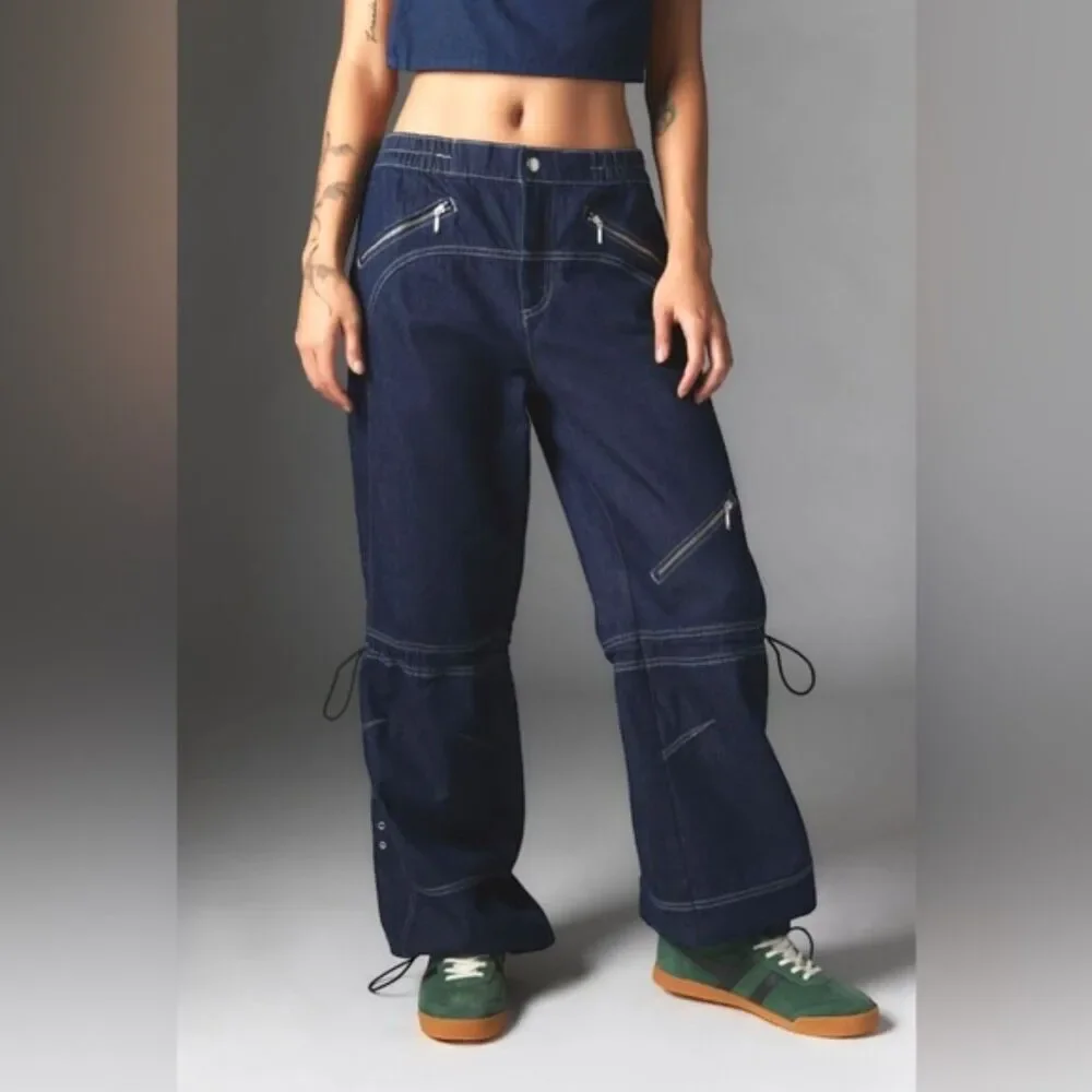 Silence + Noise Women Size 25 Cargo Baggy Jeans Straight Leg Pant Y2K Gorpcore